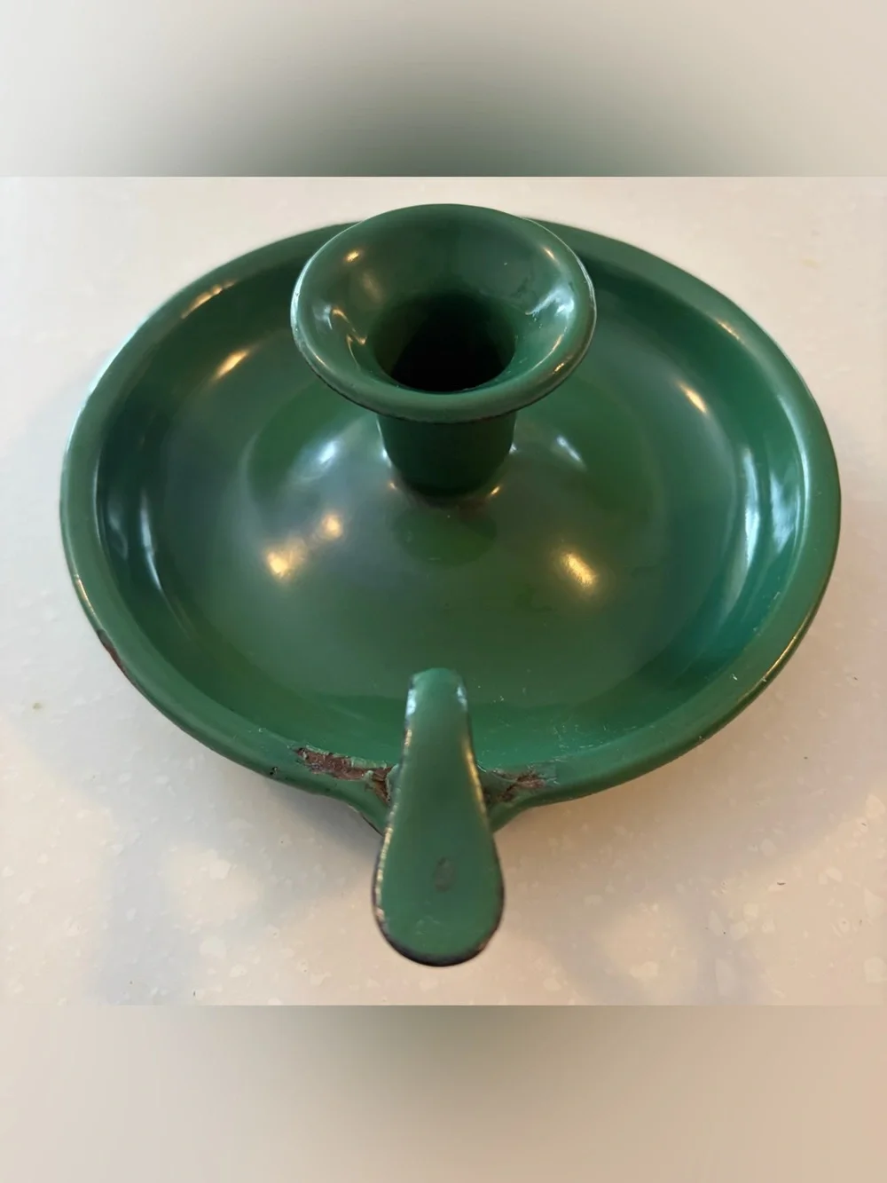 Vintage Green Enamel Chamberstick Candle Holder